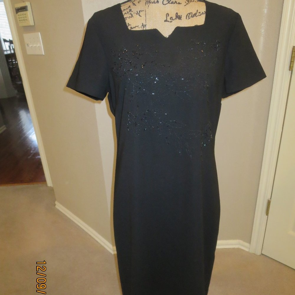 COMPONIX Mid-Length Black Dress with Beading Sz 14